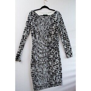 Lauren Ralph Lauren womens black and white geometric long sleeve cocktail dress